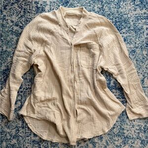 Aerie Distressed Cream Button Down Shirt